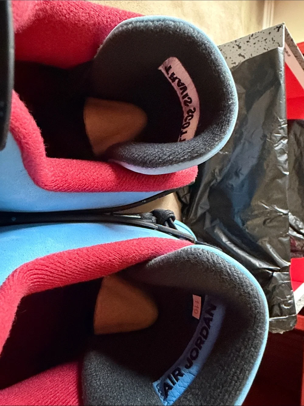Jordan Men’s Sky Blue and Red Retro Sneakers
